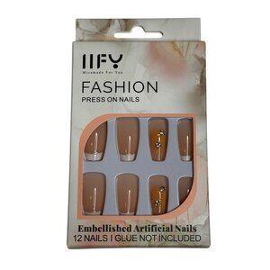 Nude Press On Nails Rhinestone Accent 12pc